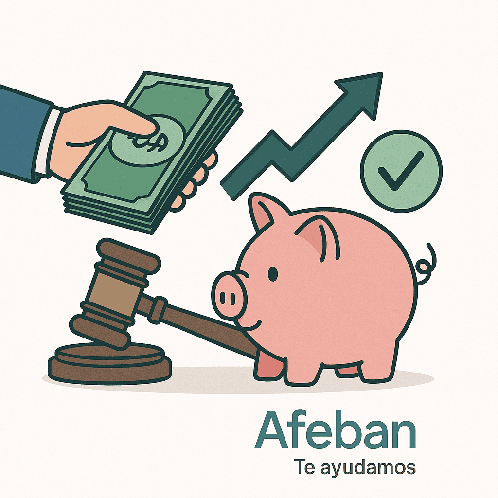 Una imagen que simbolice la recuperación del dinero o la liberación de la carga injusta, gracias a la acción legal y la ayuda de Afeban.